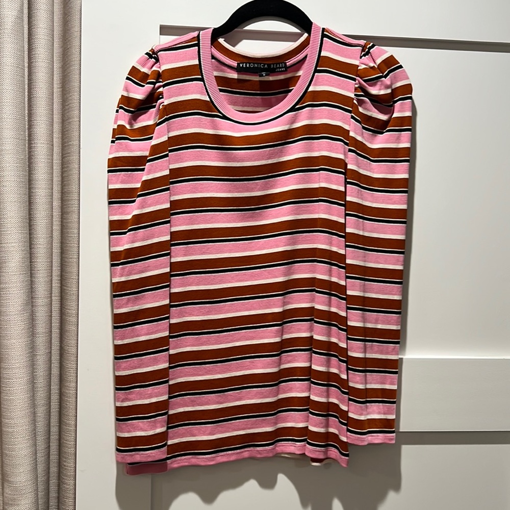 Veronica beard cotton stretch top with ruffle shoulder detail